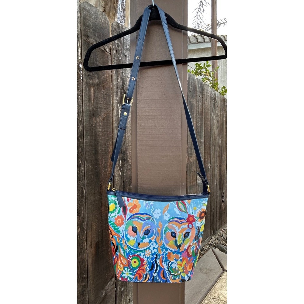 Artistic Expressions by Sharif Hand Painted Leather Owl Crossbody Bag Boho - Picture 2 of 16